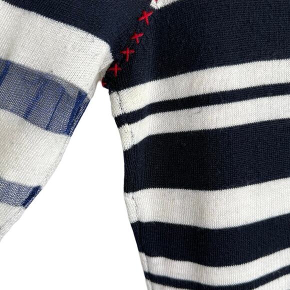 Desigual Womens Navy Long Sleeve Sweater Top Floral Striped Size M Boho Chic - Picture 9 of 13